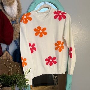 Floral Patterned White Sweater
